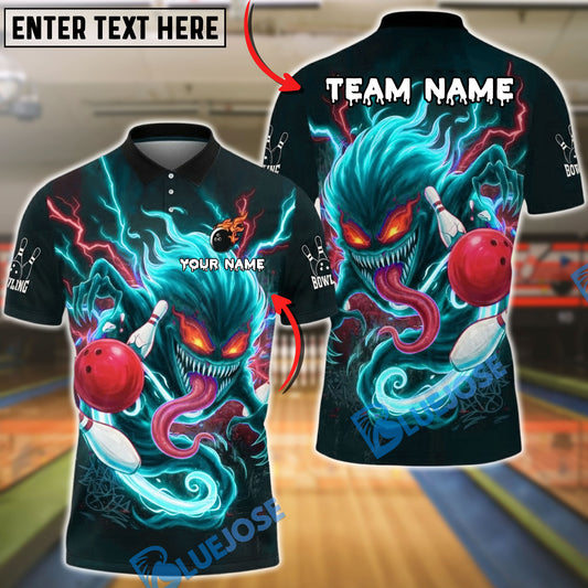 BlueJose Bowling Monster Lightning Strike Customized Name, Team Name 3D Shirt (4 Colors)