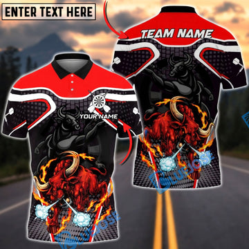 BlueJose Darts Flaming Bull Power Multicolor Options Personalized Name Shirt (4 Colors)
