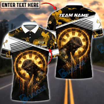 BlueJose Darts Jesus Dartboard Crown Art Luxury Gold Design Multicolor Options Personalized Name Shirt (6 Colors)