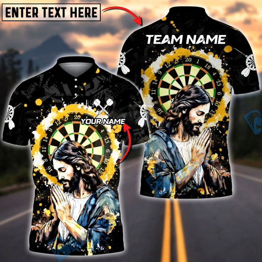BlueJose Darts Praying Jesus Dartboard Modern Christian Art Personalized Name Shirt