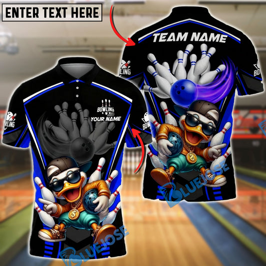 BlueJose Bowling & Pins Hip Hop Duck Strike Customized Name, Team Name 3D Shirt (4 Colors)