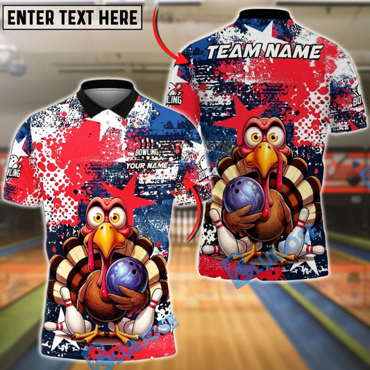 BlueJose Bowling Patriotic Turkey Star Splatter Personalized Name, Team Name 3D Shirt