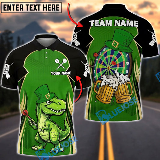 BlueJose Darts St Patrick Dinosaur Party Theme Personalized Name Shirt