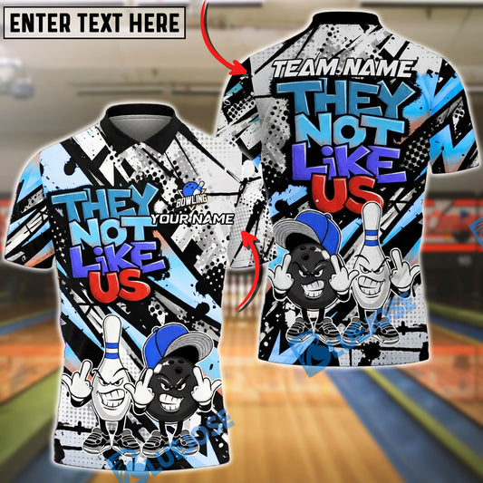 BlueJose Bowling & Pins Street Art “They Not Like Us” Cartoon Customized Name, Team Name 3D Shirt (4 Colors)