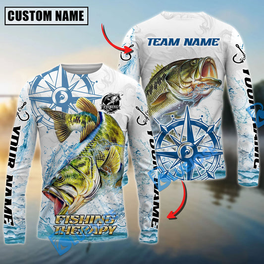 Bluejose Bass Fishing Compass Navigation Style Custom Name & Team Name 3D Shirts