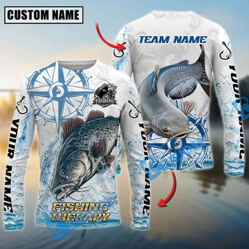 Bluejose Catfish Fishing Compass Navigation Style Custom Name & Team Name 3D Shirts
