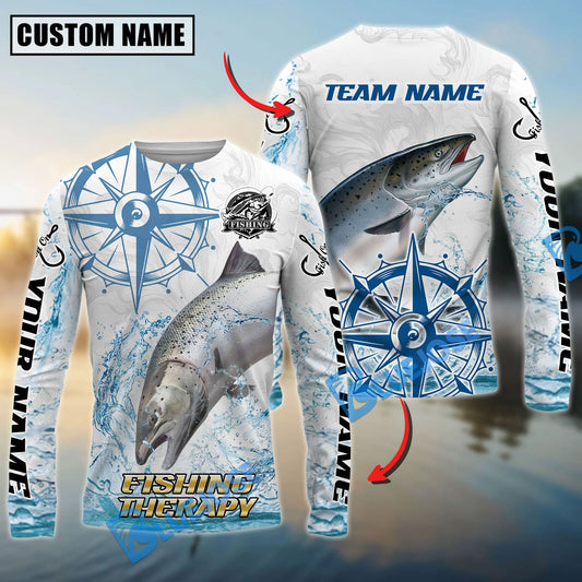Bluejose Chinook Salmon Fishing Compass Navigation Style Custom Name & Team Name 3D Shirts