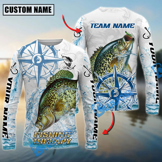 Bluejose Crappie Fishing Compass Navigation Style Custom Name & Team Name 3D Shirts
