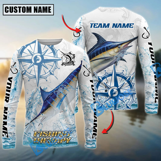 Bluejose Marlin Fishing Compass Navigation Style Custom Name & Team Name 3D Shirts