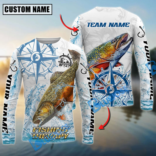 Bluejose Trout Fishing Compass Navigation Style Custom Name & Team Name 3D Shirts