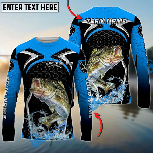 Bluejose Bass Fishing Deep Blue Hexagon Sport Design Custom Name & Team Name 3D Shirts