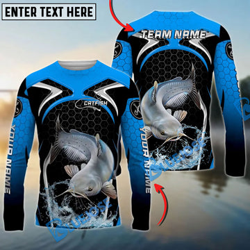 Bluejose Catfish Fishing Deep Blue Hexagon Sport Design Custom Name & Team Name 3D Shirts
