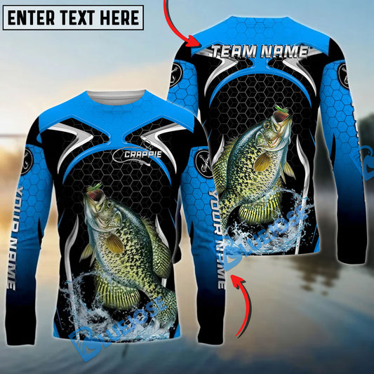 Bluejose Crappie Fishing Deep Blue Hexagon Sport Design Custom Name & Team Name 3D Shirts