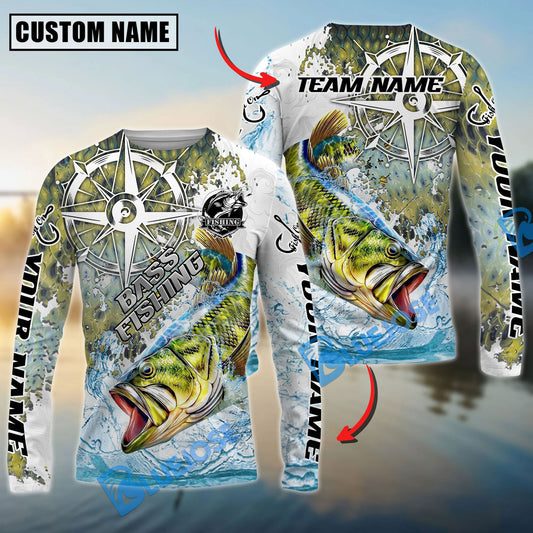 Bluejose Bass Fishing Scale Pattern Splash Art Custom Name & Team Name 3D Shirts