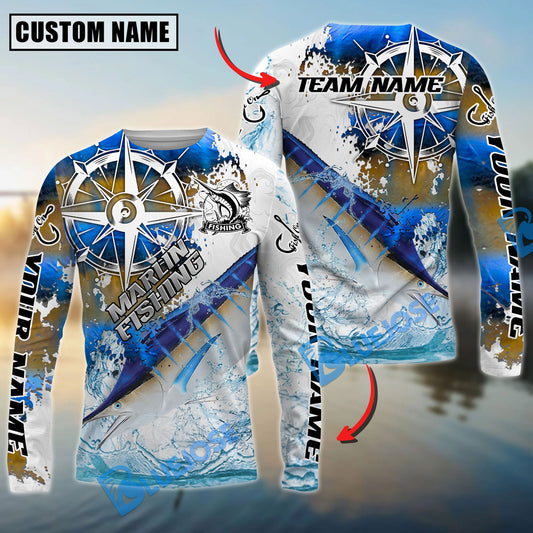 Bluejose Marlin Fishing Scale Pattern Splash Art Custom Name & Team Name 3D Shirts