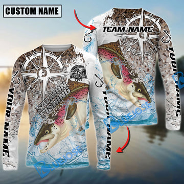 Bluejose Salmon Fishing Scale Pattern Splash Art Custom Name & Team Name 3D Shirts