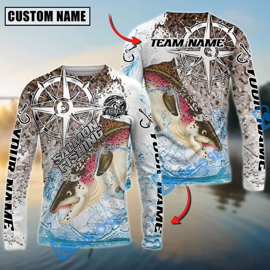 Bluejose Salmon Fishing Scale Pattern Splash Art Custom Name & Team Name 3D Shirts