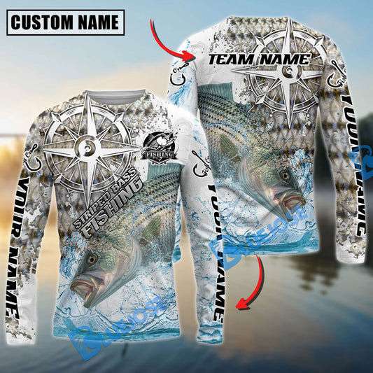 Bluejose Striped Bass Fishing Scale Pattern Splash Art Custom Name & Team Name 3D Shirts