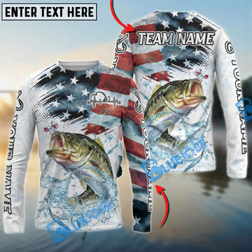 Bluejose Bass Fishing Patriotic Water Splash Theme Custom Name & Team Name 3D Shirts