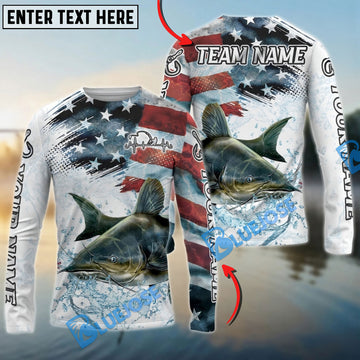 Bluejose Catfish Fishing Patriotic Water Splash Theme Custom Name & Team Name 3D Shirts