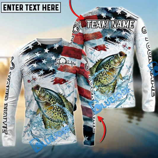 Bluejose Crappie Fishing Patriotic Water Splash Theme Custom Name & Team Name 3D Shirts