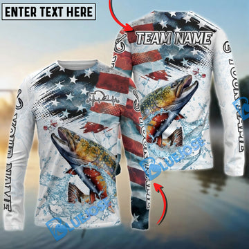 Bluejose Trout Fishing Patriotic Water Splash Theme Custom Name & Team Name 3D Shirts