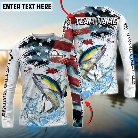 Bluejose Tuna Fishing Patriotic Water Splash Theme Custom Name & Team Name 3D Shirts