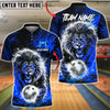 BlueJose Bowling & Pins Fire Lion Power Art Customized Name, Team Name 3D Shirt (6 Colors)