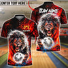 BlueJose Bowling & Pins Fire Lion Power Art Customized Name, Team Name 3D Shirt (6 Colors)
