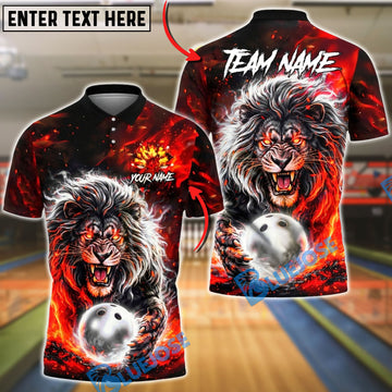 BlueJose Bowling & Pins Fire Lion Power Art Customized Name, Team Name 3D Shirt (6 Colors)