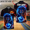 BlueJose Bowling & Pins Fire Lion Power Art Customized Name, Team Name 3D Shirt (6 Colors)