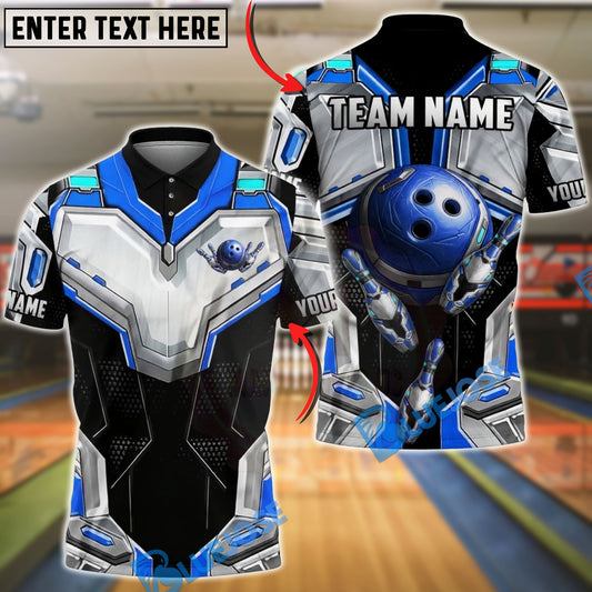BlueJose Bowling & Pins Mecha Armor Core Design Customized Name, Team Name 3D Shirt (4 Colors)