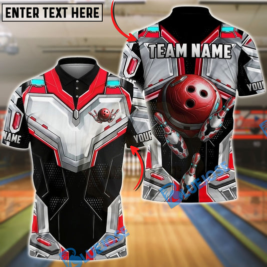 BlueJose Bowling & Pins Mecha Armor Core Design Customized Name, Team Name 3D Shirt (4 Colors)