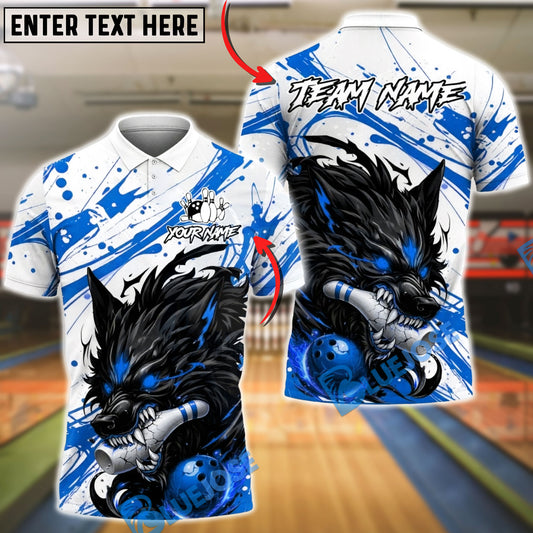 BlueJose Bowling & Pins Dark Wolf Fury Graphic Customized Name, Team Name 3D Shirt (4 Colors)