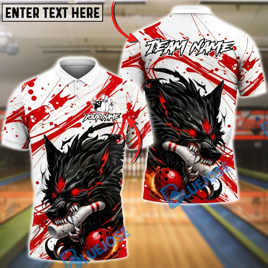 BlueJose Bowling & Pins Dark Wolf Fury Graphic Customized Name, Team Name 3D Shirt (4 Colors)