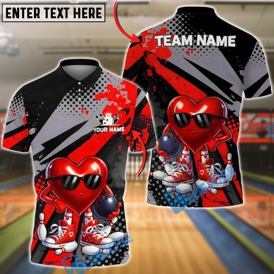 BlueJose Bowling & Pins Heart Character Cool Sunglasses Graphic Customized Name, Team Name 3D Shirt (4 Colors)