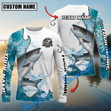 Bluejose Chinook Salmon Fishing Dynamic Water Splash Scale Pattern Custom Name & Team Name 3D Shirts