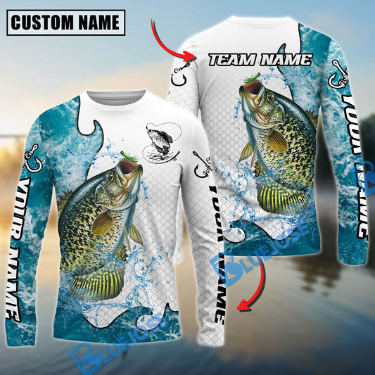 Bluejose Crappie Fishing Dynamic Water Splash Scale Pattern Custom Name & Team Name 3D Shirts