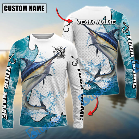 Bluejose Marlin Fishing Dynamic Water Splash Scale Pattern Custom Name & Team Name 3D Shirts