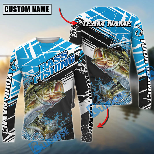 Bluejose Bass Fishing Bold Graphic Splash Contrast Design Custom Name & Team Name 3D Shirts