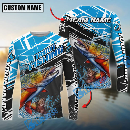 Bluejose Trout Fishing Dynamic Water Splash Scale Pattern Custom Name & Team Name 3D Shirts