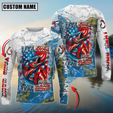 Bluejose Bass Fishing Live Free Fish Hard Custom Name & Team Name 3D Shirts