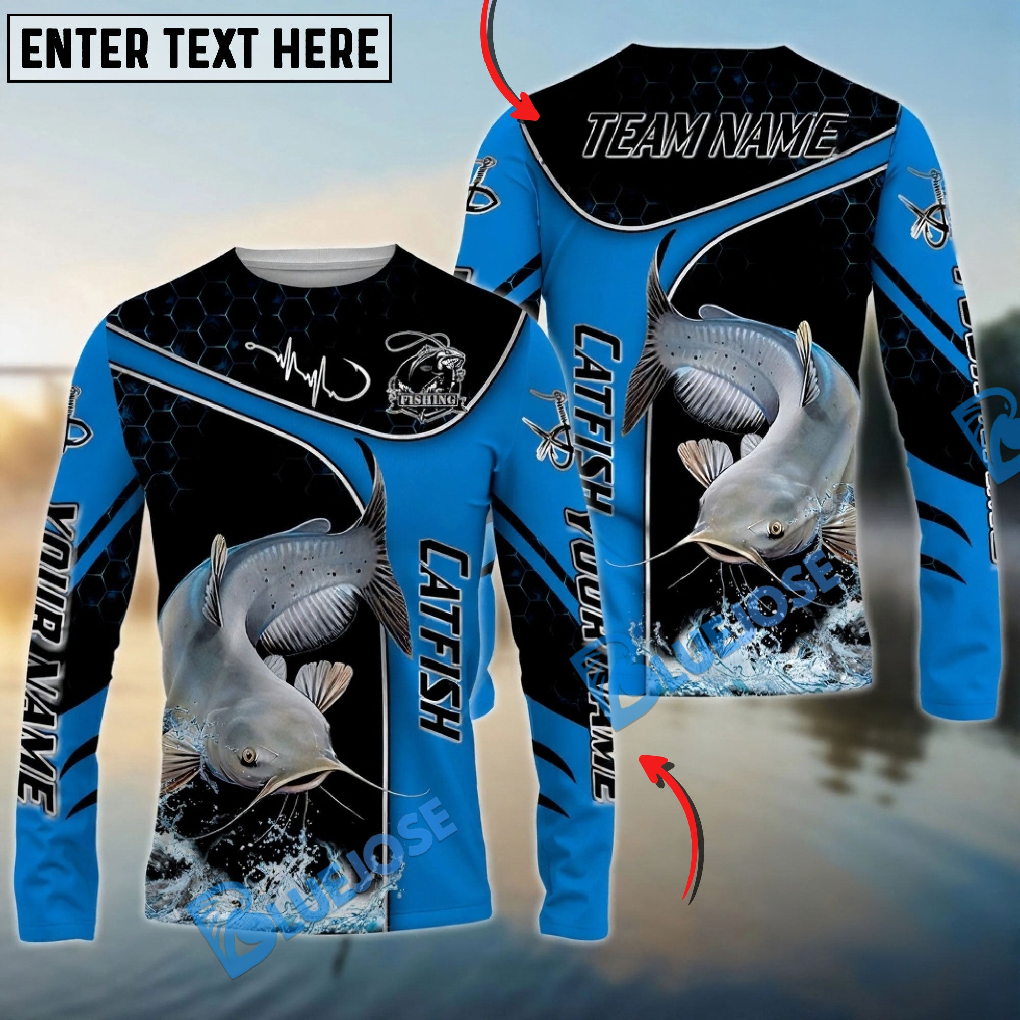 Bluejose Catfish Fishing Blue Dynamic Water Splash Custom Name & Team ...
