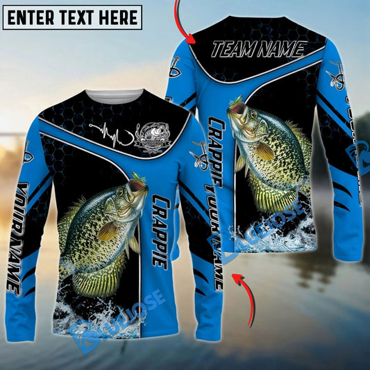 Bluejose Crappie Fishing Blue Dynamic Water Splash Custom Name & Team Name 3D Shirts