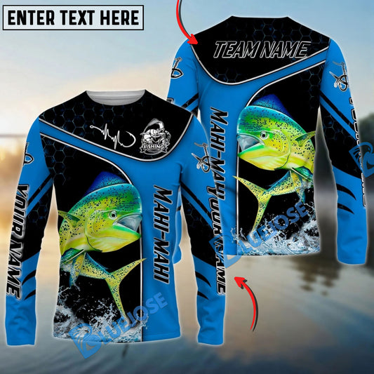 Bluejose Mahi-Mahi Fishing Blue Dynamic Water Splash Custom Name & Team Name 3D Shirts