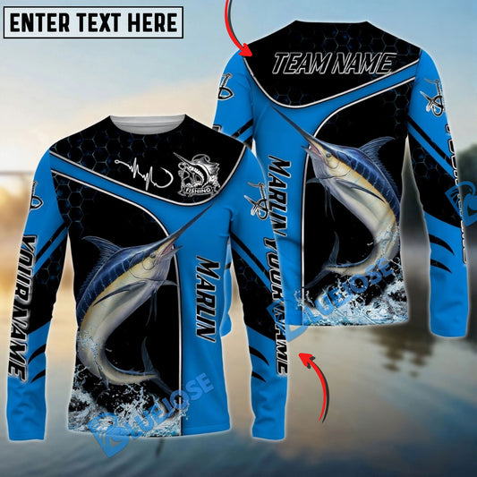 Bluejose Marlin Fishing Blue Dynamic Water Splash Custom Name & Team Name 3D Shirts