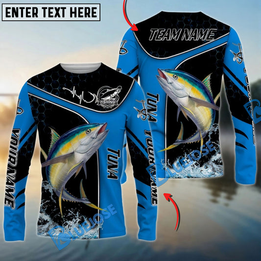 Bluejose Tuna Fishing Blue Dynamic Water Splash Custom Name & Team Name 3D Shirts
