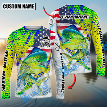 Bluejose Mahi-Mahi Fishing Skin Patriotic Water Splash Custom Name & Team Name 3D Shirts