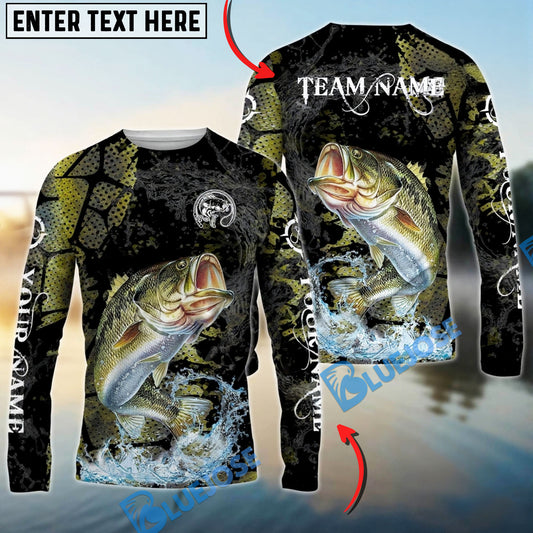 Bluejose Bass Fishing Dark Water Art Style Custom Name & Team Name 3D Shirts