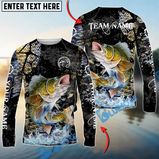 Bluejose Walleye Fishing Dark Water Art Style Custom Name & Team Name 3D Shirts